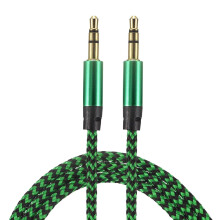 Aux-kabel 3,5 mm han-til-han flettet nylon 3 fod 3-polet hi-fi stereo lyd hjælpekabel grøn