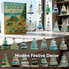 Calendrier de l'Avent Sapin de Noël en Verre de Mer, 24 jours de surprises sur le thème de l'océan, Décoration artisanale bord de mer, Cadeau de