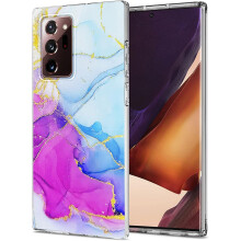 Glanzende glitter marmeren hoes voor Samsung Galaxy Note20Ultra5G - Slanke flexibele TPU schokbestendige hoes - Blauwpaars design