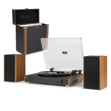 Vintage Record Player with Bookshelf Speakers, USB MP3, Bluetooth & Vinyl Case