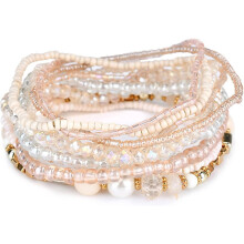 NANAHuang Boheemse kristallen kralenarmbandenset, meerlaagse stapelbare boho bedeltjes, elastische verstelbare armbanden sieraden voor vrouwen