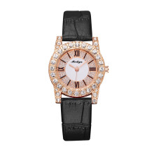 Quinlirra horloges voor dames: nieuw horloge van imitatieleer met strasssteentjes en Romeinse cijfers, modieus en onmisbaar voor op reis.
