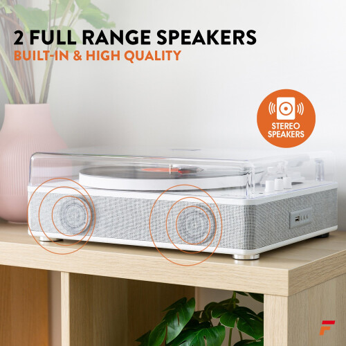 Fenton RP162W Record Player with Bluetooth Output, USB Vinyl Turntable White 1