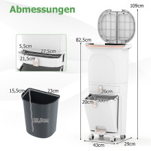 42-Liter-Küchenmülleimer mit Deckel - 3-stufiger Mülltrenner, Weiß