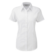 (S, White) Russell Womens/ladies Herringbone Short Sleeve Work Shirt