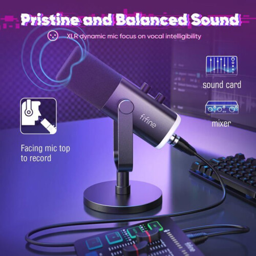FIFINE FIFINE Microfono dinamico USB/XLR per streaming, mixer audio da gioco, mixer PC RGB 1