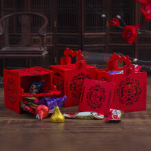 SUSUchens2Pcs Boîte à bonbons en bois avec lettre Xi chinoise, ronde, avec pompon doré, taille M