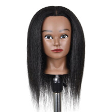 Haarstyling oefenpop Afro-trainingshoofd met klem, realistisch, dik haar, geschikt voor permanenten, bleken, knippen en föhnen - 35,5 cm