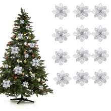 12 stuks 10 cm grote kunstkerstbloemen met glitter voor kerstboomversiering, bruiloft, feest en krans.