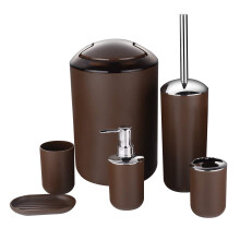 Conjunto de banheiro com 6 peças, incluindo sabonete líquido, escova de dentes, escova sanitária, lixeira, copo e saboneteira - Coffee-o,