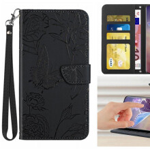 Hoesje voor Motorola G Stylus 2022 5G, valbestendige flipcover van PU-leer met polsbandje, schokbestendig leren hoesje met bloemen en vlinders.