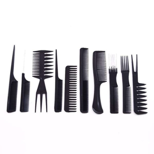 Kit com 10 pentes de formatos diferentes - Conjunto de pentes profissionais pretos 1