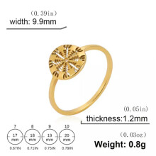 Anel RSAMD Viking Compass Helm of Awe em aço inoxidável para mulheres, joia nórdica amuleto - 9 - Dourado