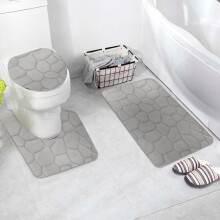 Winysin 3-delt Rock memory foam badeværelsesmåttesæt flannel præget tæppemåtte toiletlågbetræk 19