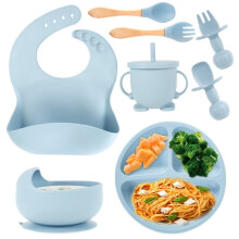 Ensemble d'alimentation pour bébé en silicone Qenwkxz8pcs, compatible avec les accessoires essentiels pour bébé : assiette à ventouse, bavoir,