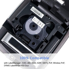Cinta para etiquetas Dymo D1 compatible Camorpo, paquete de 6 unidades, 45013S0720530, negro sobre blanco, 1/2 pulgada x 23 pies, para DYMO Label