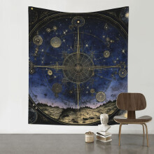 Decoratief wandtapijt met planisfeer, 60x51 inch (verticaal model), zwart