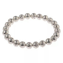 RSAMD Natuurstenen kralen, veelkleurige ronde kralen van vulkanisch lavasteen, armband voor heren - zilver - 6 mm