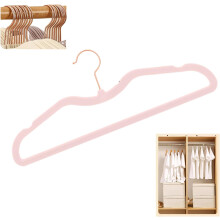 Perchas para Ropa de Cuello Corto de Terciopelo, Juego de 20, Gancho Dorado, Rosado