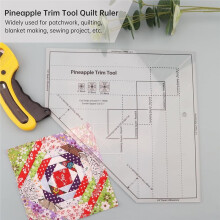 Pineapple Trim Tool Quilting Ruler, Non-Slip Acrylic for Sewing, Crafting, Patchwork (Clear, 10-1/2in X 10-1/2in)
