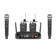 Trådlös Mikrofon Handhållen 4-Kanals UHF Dynamisk Mikrofonsystem med Fast Frekvens för Karaokeband Kyrka UK-Kontakt