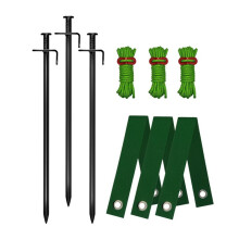 Tree Stake Kit, Heavy Duty Anchor Support for Young Trees in Bad Weather, Includes 3 Straps, 3 Metal Stakes and 3 Ropes