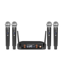 Trådlös Mikrofon Handhållen 4-Kanals UHF Dynamisk Mikrofonsystem med Fast Frekvens för Karaoke, Bröllopsfest, Scen EU