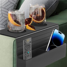 Plateau Porte-Gobelet en Bambou pour Canapé, Antidérapant, pour Boissons, Téléphone Portable, Télécommande TV, Collations