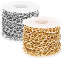 2 rolos de corrente torcida de alumínio com elos torcidos para mulheres, ideal para confecção de joias, cordões e artesanato.