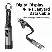 65W 4 in 1 Digital Display Fast Charging Keychain Data Cable Intelligent Digital Display Wire for Iphone17 for Android