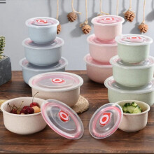 Bento Box Obedár z pšeničnej slamy Ekologická misa na šalát s viečkom, ktorú možno použiť v mikrovlnnej rúre, ružová
