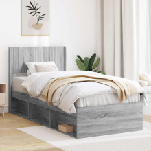 vidaXL Bed Frame with Storage and Headboard Grey Sonoma 90 x 190 cm