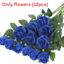(Blue) Silk Rose 12pcs Flower For Studio Photography And Party Decor Material Durable With