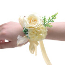 (Yellow) Rose Wedding Wrist Flower Bridal Ribbon Wrist Flower Floral Party Accessories