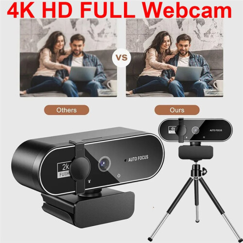 4K Full HD Webcam with Microphone Autofocus 8MP Website Camera for PC Laptop External Web Cam Video Calling 4K
