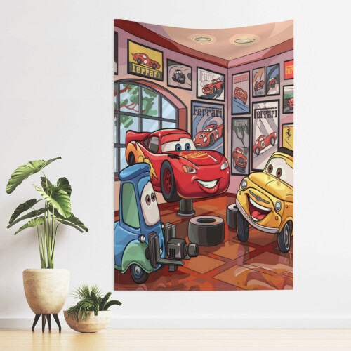 Ταπισερί Cars Lightning McQueen 60x40in, Πολύχρωμη Κρεμαστή Τοίχου για Υπνοδωμάτιο, Φοιτητική