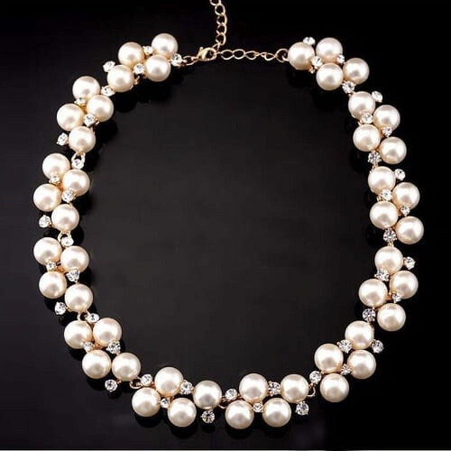 AYYUFE Elegant Lady Pearls Λαμπερό Κολιέ με Στρας για την Ημέρα του Αγίου Βαλεντίνου