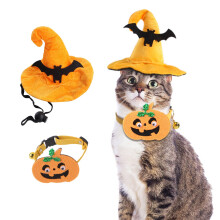 Morsomme Halloween-kjæledyrutstyr Kjæledyrtilbehørsett Hund Flaggermushatt Katt Gresskarhalsbånd Kjæledyrtilbehør