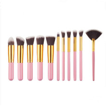 (11Pcs Pink Gold Fan)Makeup Brush Collection Foundation Eye Contouring Supplies Beauty Use Daily