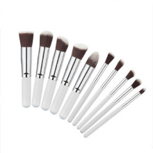 (10Pcs White Silver Mini)Makeup Brush Collection Foundation Eye Contouring Supplies Beauty Use Daily