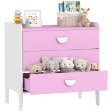 Commode enfant à 3 tiroirs en MDF rose et blanc