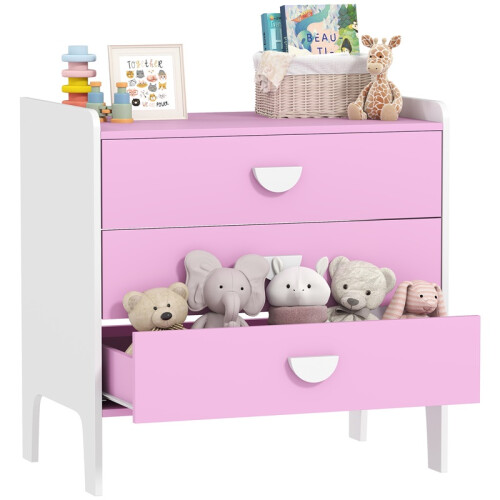 Commode enfant à 3 tiroirs en MDF rose et blanc