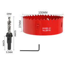 (100mm, Hexagonal) 60–100 mm großer roter Bimetall-Lochsägen-HSS-Bohrer für Holz, Metall, Kunststoff, Trockenbau, PVC-Schneidwerkzeug