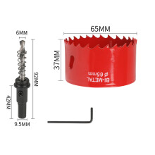 (65mm, Hexagonal) 60–100 mm großer roter Bimetall-Lochsägen-HSS-Bohrer für Holz, Metall, Kunststoff, Trockenbau, PVC-Schneidwerkzeug
