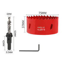 (75mm, Hexagonal) 60–100 mm großer roter Bimetall-Lochsägen-HSS-Bohrer für Holz, Metall, Kunststoff, Trockenbau, PVC-Schneidwerkzeug