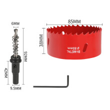 (85mm, Hexagonal) 60–100 mm großer roter Bimetall-Lochsägen-HSS-Bohrer für Holz, Metall, Kunststoff, Trockenbau, PVC-Schneidwerkzeug