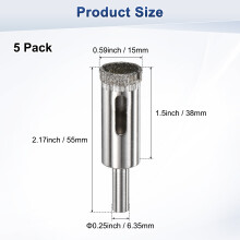 (15mm, Round) Uxcell 5 Stück Diamant-Lochsägen-Bohrer, 3–18 mm, Glasbohrer zum Schneiden von Keramik/Marmor/Granitstein/Flaschen/Fliesen, Silber