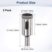 (18mm, Round) Uxcell 5 Stück Diamant-Lochsägen-Bohrer, 3–18 mm, Glasbohrer zum Schneiden von Keramik/Marmor/Granitstein/Flaschen/Fliesen, Silber