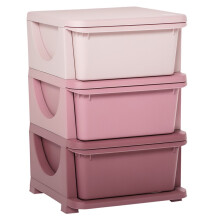 Armoire de rangement pour enfants avec 3 tiroirs, design en relief, rose