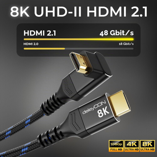 deleyCON 1m 8K HDMI 2.1 Kabel 270 gewinkelt 48Gbps 2